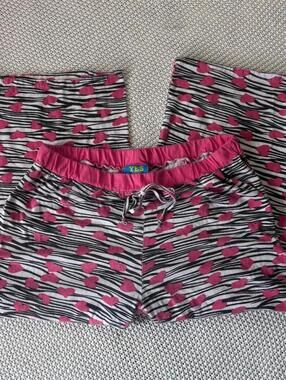 y2k pink heart zebra capri wide leg pajama pants  yes no maybe lol sz medium